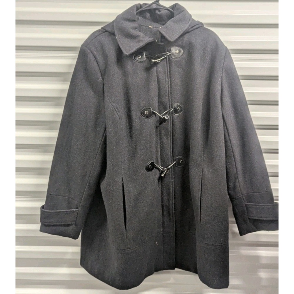 Classic Duffle Toggle Wool Blend Hooded Coat Calvin Klein Charcoal Gray 2X